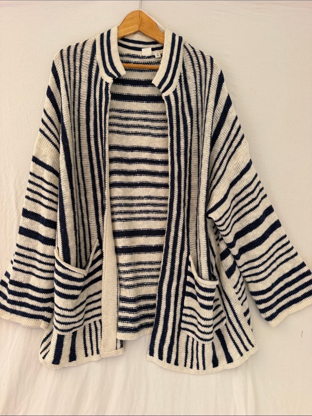 GAP Navy and Cream Striped Open-Front Cardigan